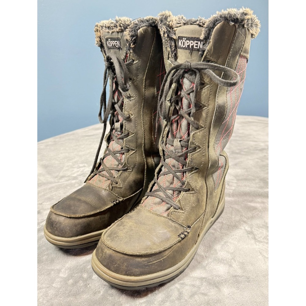 Koppen‎ Brisen Boot Womens 8.5 Brown Leather Faux Fur Lace Up Winter Snow